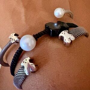 Authentic TOUS Sterling Silver 925 Set 3 Adjustable Bracelets Pearl Bear Charm